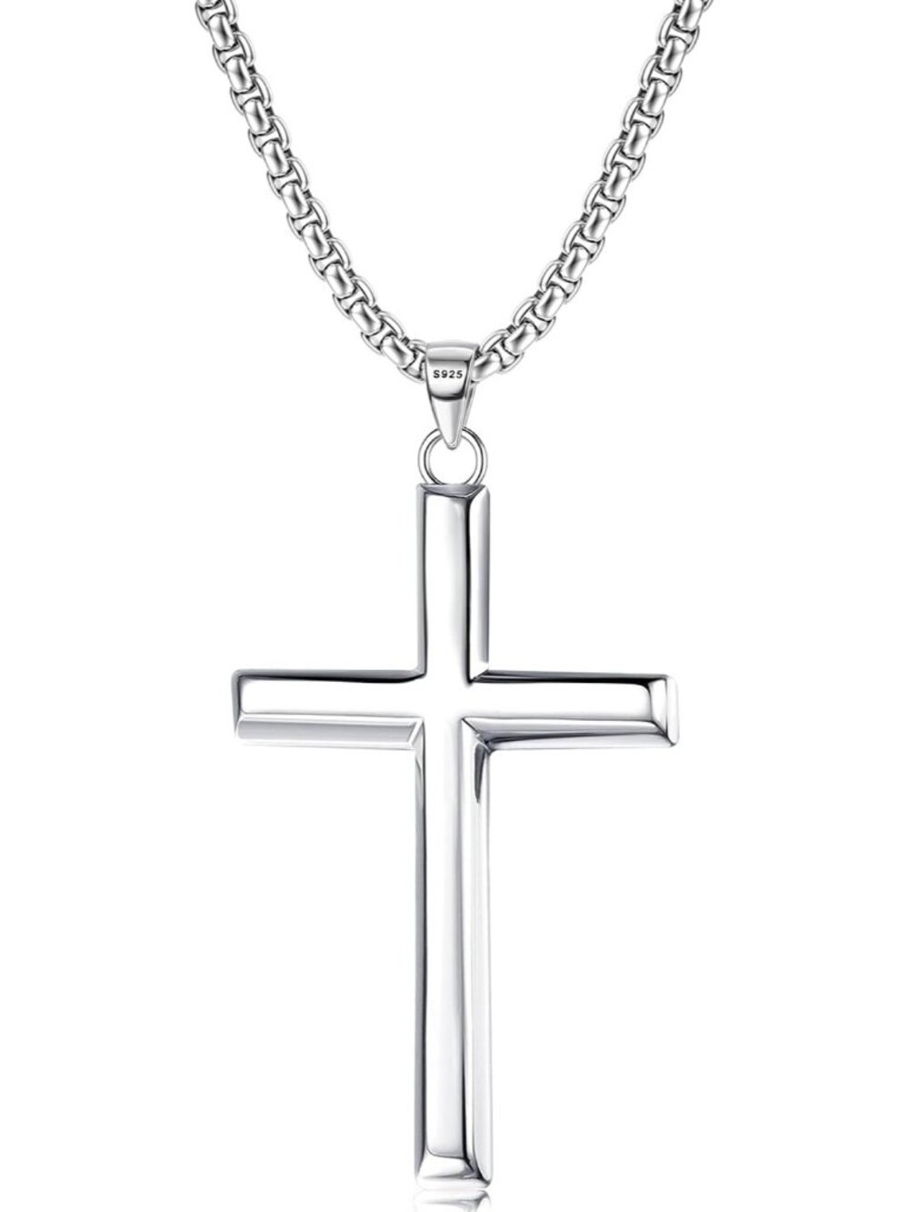Unisex Sterling Silver 925 Sterling Cross Necklace Diamond-Cut Crucifix Pendant